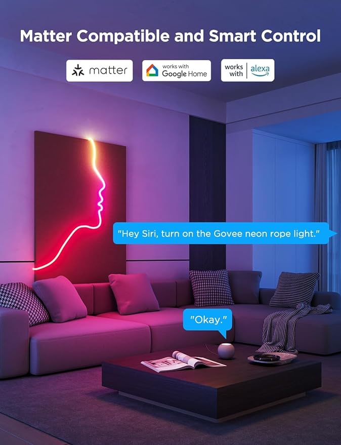 Govee RGBIC Neon Lights, LED Smart Neon Rope Light 2 Works with Matter, Alexa, Google Assistant, Custom DIY Neon Strip Lights for Bedroom and Holiday Decor, Softer Material, 32.8ft, White