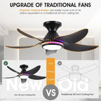 Ceiling Fans with Lights Remote/APP Control, 38" Low Profile Ceiling Fans with Dimmable White Colors+ RGB Ring Lights, 6 Speeds 5 Reversible Blades for Kids Room Bedroom Living Room, Black