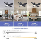 46 Inch Modern Ceiling Fans with Lights, Flush Mount Ceiling Fan with Light and Remote/APP Control, 5 Reversible 6 Speeds Curved Blades, 3 CCT Dimmable Lights for Bedroom, Black
