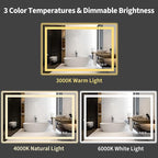 Koonmi 32x48 LED Bathroom Mirror, Backlit + Front Lit, LED Bathroom Mirror with Lights for Wall, 3 Colors, Anti-Fog, Dimmable Brightness, Memory Function, Tempered Glass
