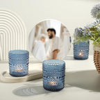 12 Pack Large Votive Candle Holders, 2.7 * 3.5in Blue Tea Light Candle Holder for Votives, Tealights & Pillar, Glass Candle Holders for Table Centerpiece Wedding