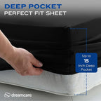 DREAMCARE King Size Sheets Set - Cooling Bed Sheets - 4pcs Set - up to 15" Deep Pocket King Sheet Set – Soft & Long Lasting Cooling - 100% Fine Brushed Polyester with Side Pocket - Black
