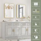 LED Bathroom Mirror with Lights, 20x28 Inch Brushed Gold Metal Frame LED Mirror for Bathroom, Stepless Dimmable 3 Colors Wall Mounted Lighted Bathroom Vanity Mirror, Anti-Fog, Memory
