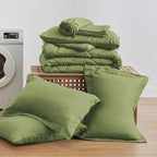 Love's cabin King Size Comforter Set Olive Green, 7 Pieces King Bed in a Bag, All Season Bedding Sets with 1 Comforter, 1 Flat Sheet, 1 Fitted Sheet, 2 Pillowcase and 2 Pillow Sham