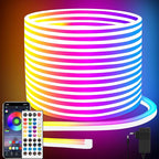 132FT Led Neon Rope Lights Control with App/Remote,Flexible Led Rope Lights,Multiple Modes,IP65 Outdoor RGB Neon Lights Waterproof,Music Sync Gaming Led Neon Strip Lights for Bedroom Décor