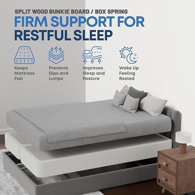 Nutan Inch Sturdy Box Spring for Mattress Support-Durable and Fully Assembled, Natural Wood Full, White, 8" Foundation