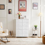 DUMOS Dresser for Bedroom, 10 Storage Drawers, Wide Fabric Closet Chests Organizer Tower Furniture with Wooden Top Metal Frame for Clothes, Guest Room, Living Room, Hallway, Entryway