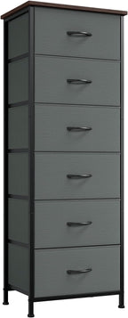 Somdot Tall Dresser for Bedroom with 6 Drawers, Storage Organizer Chest of Drawers with Removable Fabric Bins for Closet Bedside Living Room Laundry Entryway Hallway, Charcoal Grey