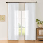 White Sheer Linen Pinch Pleated Sliding Door Curtains, 2x50 Inches Width, Cotton Look Light Filtering Drapes 90 Inches Long, Soft Textured Modern Farmhouse Window Curtain Panels