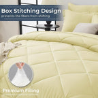 HEVUMYI Cream Yellow Queen Comforter Set - 7-Piece All Season Bed in a Bag Queen, Ultra Soft Bedding Set with Comforter, Flat Sheet, Fitted Sheet, Pillowcases, Pillow Shams