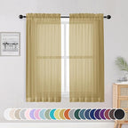 OWENIE Sheer Curtains 54 Inch Length 2 Panels Set, Gold Sheer Curtain for Living Room, Clear Short Curtains for Small Window, 2 Pcs 84 Width 54 Long, Gold