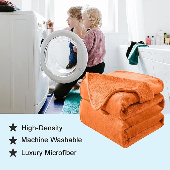 Soft Queen Size Blanket for All Season Warm Fuzzy Microplush Lightweight Thermal Fleece Summer Autumn Fall Winter Spring Blankets for Queen Full Bed Couch Sofa,90x90 Inches,Orange
