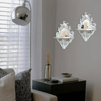 Three-Dimensional Relief Candle Sconces Set 2 Rustic Wall Mount Candle Holders Wood Hanging Wall Decor Mirrored Wall Art Hand Carved Home Decoration Silver