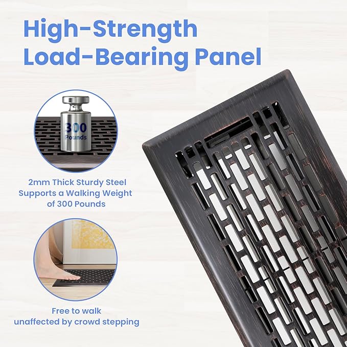 4x12 Inches 2 Pack Heavy Duty Walkable Floor Register - Easy Adjust Air Supply Lever Decorative Floor Vent Covers - Boston Design Vent Covers for Home - Oil Rubbed Bronze