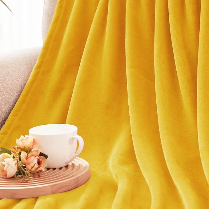 Exclusivo Mezcla Extra Large Fleece Throw Blanket for Couch, Sofa, 300GSM Super Soft and Warm Blankets, Mustard Yellow Throw All Season Use, Cozy, Plush, Lightweight, 50x70 Inches