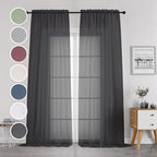 OWENIE Black Sheer Curtains 144 inch Extra Long, Elegant and Airy Drapes Translucent Window Treatments for Living Room/Bedroom, Black, 2 Panels=84" Wide