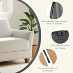 DUMOS Black Circle Mirror for Wall 24.02 inch, Bathroom Round Mirror for Over Sink, Bathroom, Entryway, Bedroom, Vanity