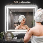 48"X36" LED Bathroom Mirror with Front Lights and Backlit, Anti-Fog, Dimmable, Shatter-Proof Tempered Glass, Lighted Bathroom Vanity Mirror for Wall with 3 Colors, Memory Function