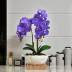 Large Artificial Potted Orchid Plant, Silk Flower Arrangement with Ceramics Vase, Purple