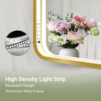 60x36 Inch LED Bathroom Mirror with Lights, Gold Metal Framed LED Mirror for Bathroom, 3 Colors and Stepless Dimmable Wall Mounted Lighted Bathroom Vanity Mirror, Anti-Fog, Memory