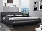 SHA CERLIN Modern Low Profile Platform Bed Frame King Size, Stylish Faux Leather Upholstered Sleigh Bed with Ergonomics Headboard, No Box Spring Needed, Glossy Black