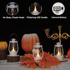 12Pcs Mini White Lanterns for Western Halloween Christmas – 6Inch Candle Lanterns with Flickering LED, Wedding Centerpiece Table Decorations, Camping Decor & Hanging Ornaments for Rustic Party