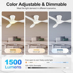 ocioc 42 inch Ceiling Fans with Lights and Remote, Dimmable Ceiling Fans with Reversible Quiet DC Motor, Flush Mount, 3CCT, White Ceiling Fan for Bedroom Living Room Indoor/Outdoor