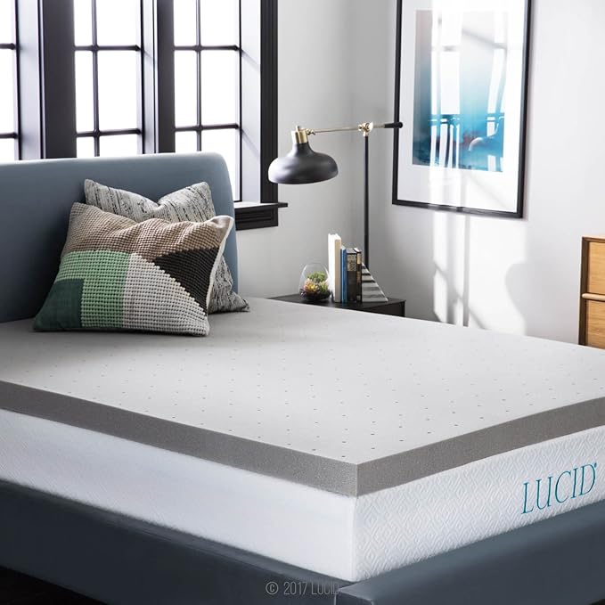 LUCID 3 Inch Bamboo Infused Memory Foam Mattress Topper - California King Size – Cooling Ventilation – Pressure Relieving Bed Topper - Mattress Pad – CertiPur Certified