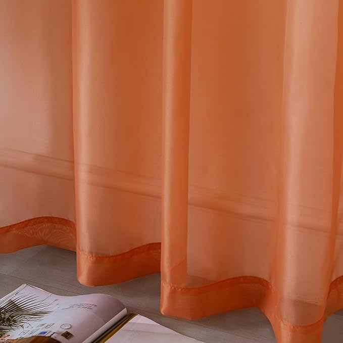 DUALIFE Burnt Orange Sheer Curtains 63 Inch Length for Bedroom 2 Panels Elegant Grommet Top Drapes Terracotta Sheer Curtain Panels for Living Room 52x63 Inches Long Rust