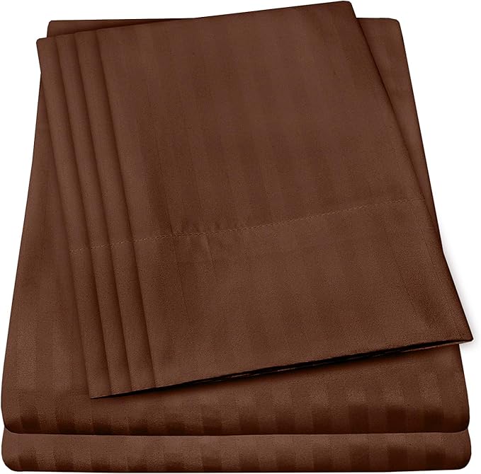 Dobby Stripe Queen Sheets - 6 Piece 1500 Supreme Collection Fine Brushed Microfiber Deep Pocket Queen Sheet Set Bedding - 2 Extra Pillow Cases, Great Value, Queen, Dobby Coffee
