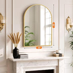 Sweetcrispy Arched Bathroom Mirror 30x20.5 Inch Gold Metal Framed Arch Vanity Mirror for Wall, Over Sink, Farmhouse, Restroom, Anti-Rust, Modern Decorative, Hanging or Leaning