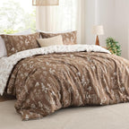 Bedsure Twin/Twin XL Comforter Set - Brown Bed Set, 2 Pieces Cute Floral Bedding, 1 Soft Reversible Botanical Flowers Comforter and 1 Pillow Shams