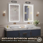 LED Bathroom Mirror, 28“x36“ Lighted Bathroom Mirror with Metal Framed, Extremely Bright LED Mirror for Bathroom, 3 Colors Dimmable, Anti-Fog, Memory, Wall Mounted Lighted Vanity Mirror