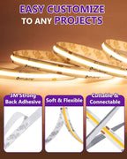 HitLights COB LED Strip Lights Warm White 3000K, 16.4ft Premium High Density 24V Tape Light, 2560 LEDs, 350+ LM/FT, CRI 90+, IP30, Lighting for Kitchen, Cabinets, UL Listed (Power Source Not Included)