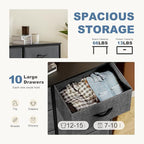 DUMOS Dresser for Bedroom, 10 Storage Drawers, Wide Fabric Closet Chests Organizer Tower Furniture with Wooden Top Metal Frame for Clothes, Guest Room, Living Room, Hallway, Entryway