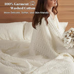 PHF 100% Cotton Waffle Weave Blanket Twin Size for Bed, Soft Lightweight & Breathable, All-Season Comfort, Luxury Aesthetic Woven Bedding for Home Decor, 66"x90", Ivory