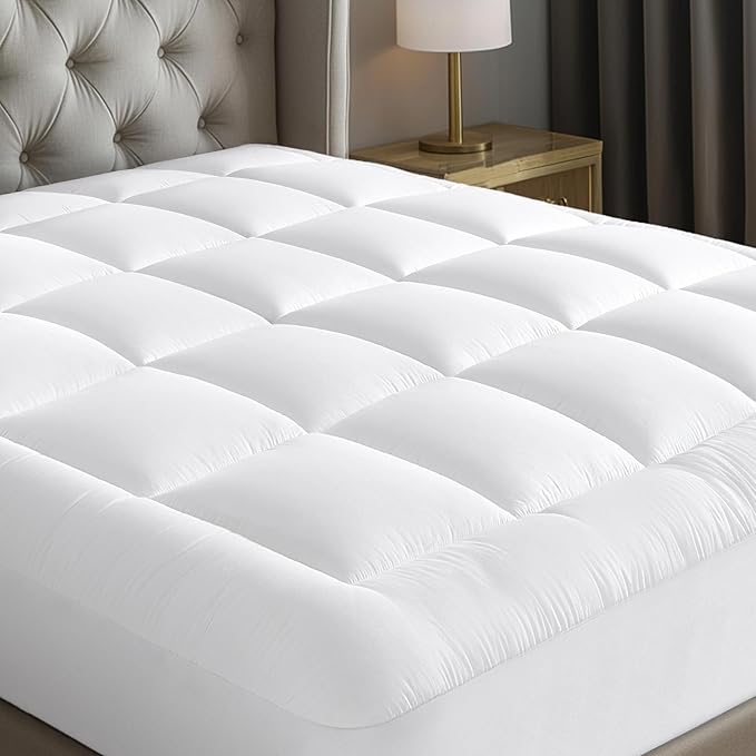 Cloud-Like California King Mattress Topper - 100% Cotton Top Mattress Pad for Back Pain Relief - Breathable & Naturally Cooling for Hot Sleepers, White