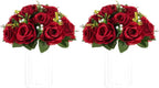 NUPTIO Flower Wedding Centrepieces for Tables - 2 Pcs 9.5in Diameter Crimson Artificial Flowers Rose Ball for Centerpieces Table - Fake Rose Arrangements for Weddings Birthday Party Decor