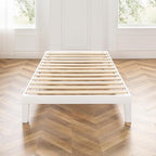 Mellow Naturalista Classic 12 Inch Solid Wood Platform Bed with Wooden Slats, Twin, White