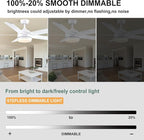 YUHAO 60 Inch White Ceiling Fan with Light and Remote Control.Noiseless,Dimmable,3CCT,6 Speeds Reversible, DC Ceiling Fans for Indoor or Covered Outdoor