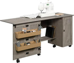 Sauder Craft Cart Storage Cabinet, Rolling Sewing Table with Expandable Top, Mystic Oak