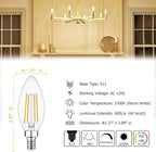 Cotanic Dimmable Candelabra LED Bulb 2700K Warm White,E12 Base Ceiling Fan Light Bulb 60W Equivalent, Type B Light Bulb with Candle Shape,C35 Filament Chandelier Light Bulb Clear Glass,600LM,6 Pack