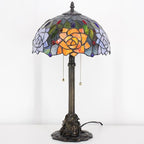 Tiffany Stained Glass Table Lamp 12X12X21Inch Resin Base Desk Bedroom Living Room Reading Light (Purple Orange Rose Flower)