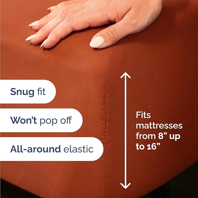 Twin 4 Piece Sheet Set - Comfy Breathable & Cooling - Ultra-Soft Hotel Luxury Bedding Set with 8-16 Inch Deep Pockets - 1 Flat & 1 Fitted Sheet & 2 Pillowcases - Wrinkle Free & Easy Care - Terracotta