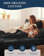 LANE LINEN 100% Organic Cotton Full Sheets Set, 4-Piece Pure Organic Cotton Percale Sheets, Long Staple Cotton Sheet, Ultra Soft Bedding Sheet, Breathable,Fits Mattress Upto 15" Deep - Black