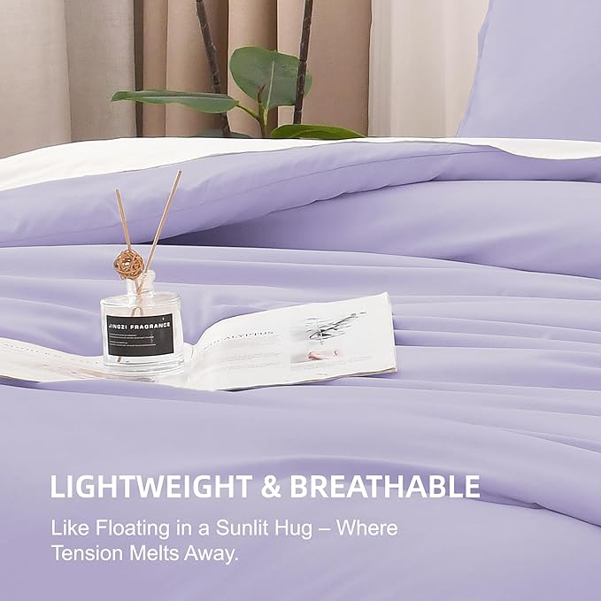 Litanika Lavender Purple Comforters Queen Size, 3 Pieces Lightweight Solid Bedding Comforter Set, All Season Fluffy Bed Set (90x90In Comforter & 2 Pillowcases)