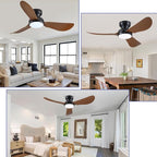 46 Inch Modern Ceiling Fans with Lights, Flush Mount Ceiling Fan with Remote/APP Control, 3 Reversible Curved Blades, 6 Speeds, 3 CCT, Dimmable LED Lights for Living Room Bedroom, Brown