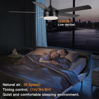 YUHAO 52 Inch Black Ceiling Fan with Light and Remote Control.Noiseless,Dimmable,3CCT,6 Speeds Reversible, DC Ceiling Fans for Indoor or Covered Outdoor