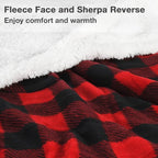 Catalonia Sherpa Wearable Blanket with Sleeves & Foot Pockets for Adult Women Men, Comfy Snuggly Wrap Sleeved Throw Blanket Robe, Gift Idea, Red Checker Plaid