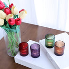 VOHO 4 Colors Ribbed Votive Candle Holders for Fall Decor, Set of 12 Tealight Candle Holder Easter/Halloween/Thanksgiving Decorations, Christmas Tea Light Candle Holder Glass Dining Table Centerpiece